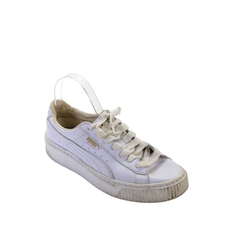 Puma Womens Leather Laced Top Basket Platform Sneakers White Size 8.5